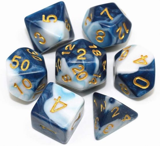 HD DICE DND RPG Polyhedral Dice Set for Dungeons and Dragons D&D Pathfinder Role Playing Games Blue & White Marble Dice - Image 2
