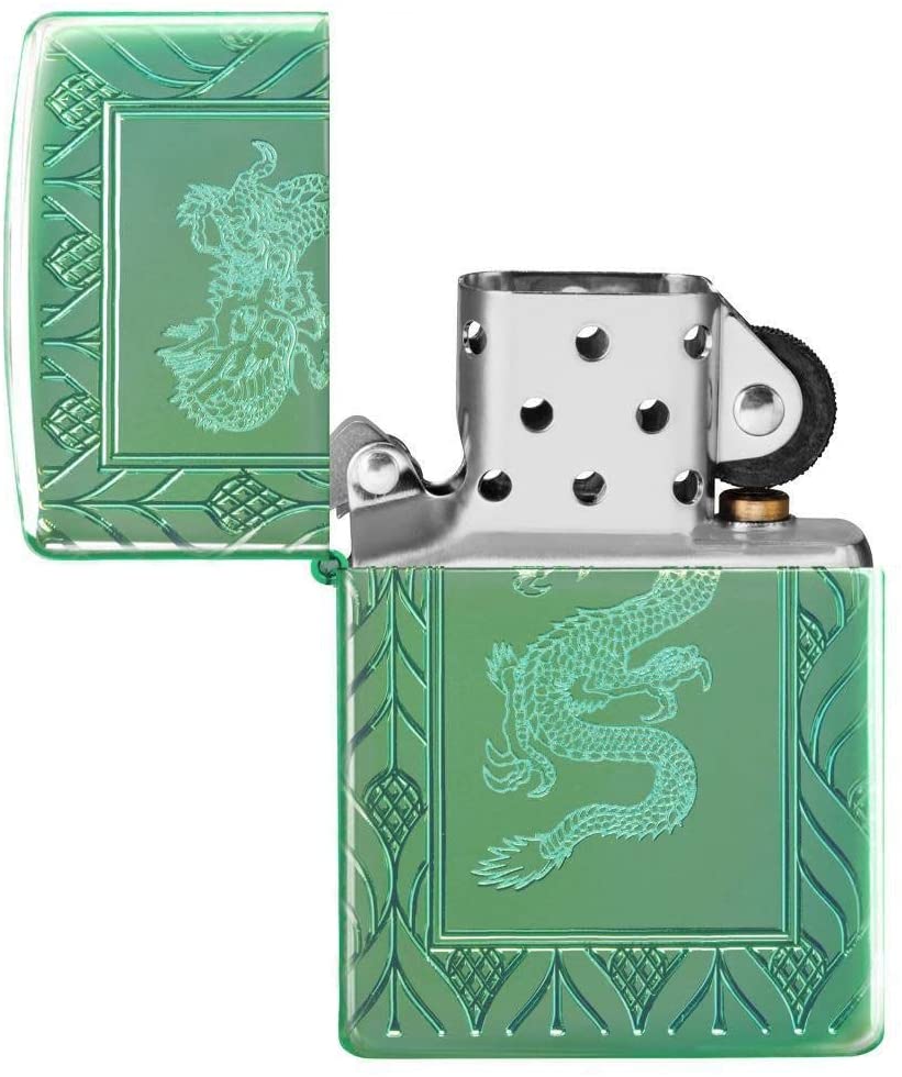 Zippo Lighter, Metal, Green, One Size, Armor High Polish Green - Elegant Dragon - Image 4