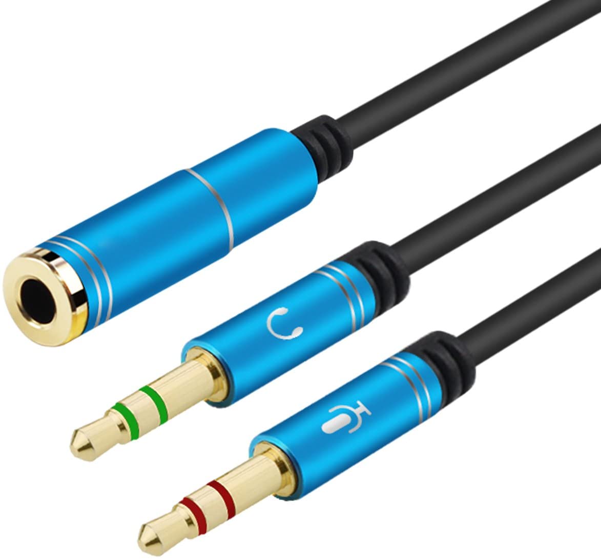 DnGeky Headphone Splitter For Computer 3.5mm Female to 2 Dual 3.5mm Male Headphone Mic Audio Y Splitter Cable Smartphone Headset to PC Adapter (Blue)