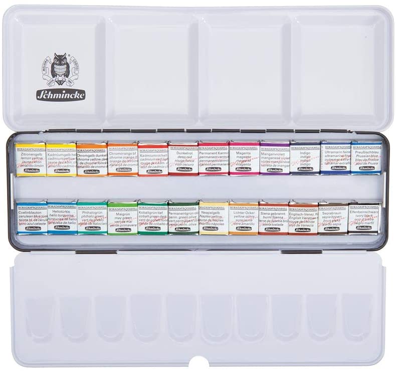 Schmincke, HORADAM AQUARELL paint box with 24 finest watercolours, 74424097, black metal box, painting set