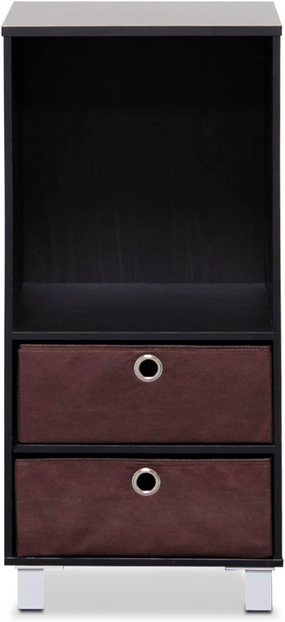 Furinno 3 Shelves Cabinet/Bedside Night Stand with 2 Bin Drawers, Wood, Espresso/Brown, one Size