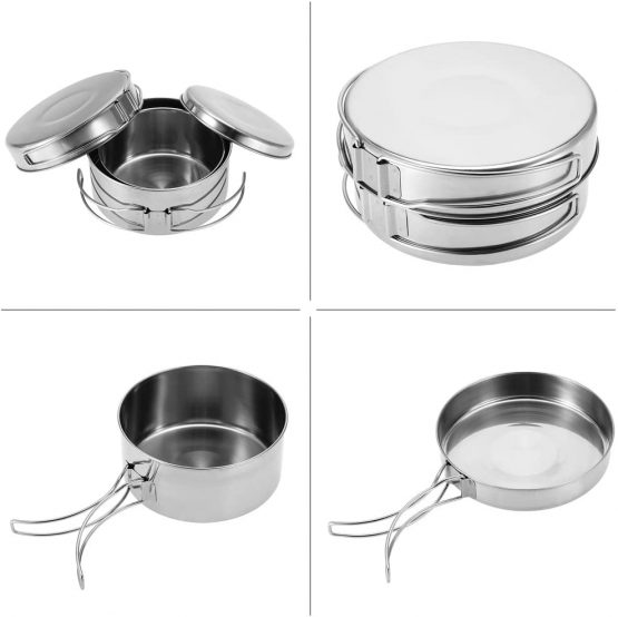 Dilwe Cookware Set Lightweight Handle Stainless Steel Pot Set Equipment 4 Pieces Cookset for Hiking Outdoors - Image 3
