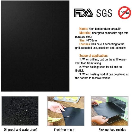 Nifogo BBQ Grill Mat, 100% Non Stick Cooking Mats & Baking Mats, Reusable nd Easy to Clean, with Oil Brush and BBQ tongs, FDA Aproved, Can Also Be Used As an Oven Liner (5 pack, 40 * 50cm) - Image 2