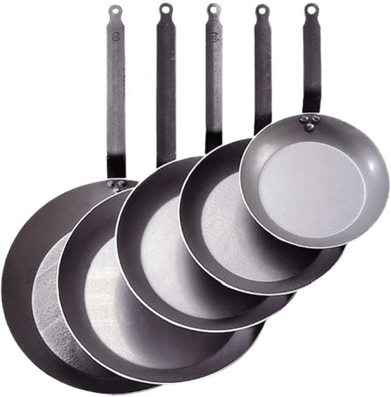 De Buyer - 5110.18 - 'Carbon Plus' Stove Round Lyonnaise Cup - Tail Feather Riveted - White Steel Sheet-Diameter 18 cm