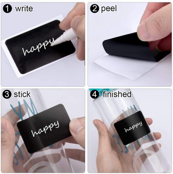 Chalkboard Labels, Sunallwell 180 PCS Waterproof Reusable Blackboard Stickers Kit with 1 White Chalk Pen for Kitchen Organize, Jars, Pantry Storage, Parties, Weddings(60 * 40 mm) - Image 4