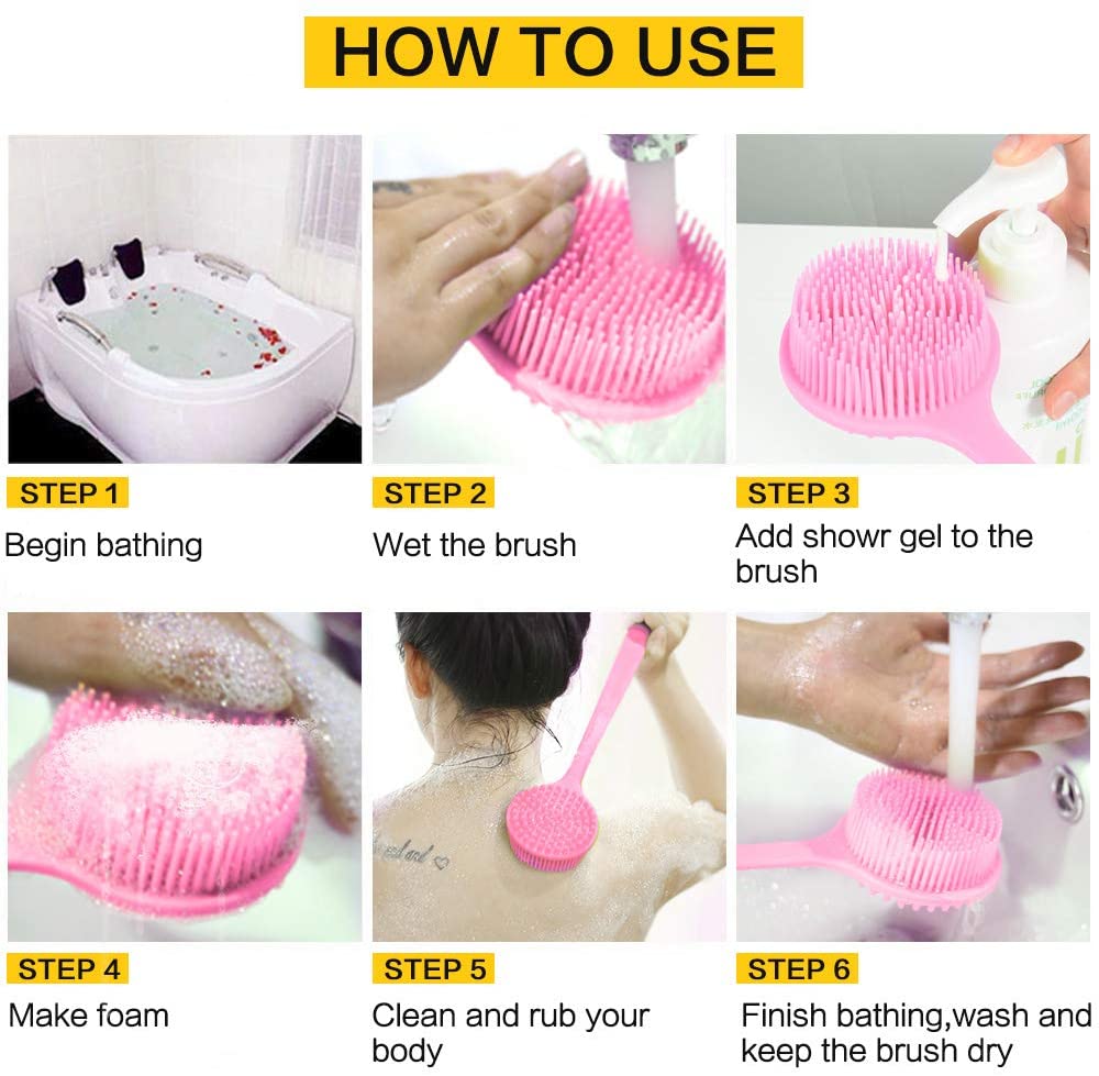 Ithyes Silicone Body Brush, Bath Brush Back Scrubber Long Handle Bath Shower Brush with Ultra Soft Bristles,Non-Slip,Pink - Image 4