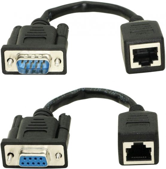 DB9 RS232 to RJ45, DB9 9-Pin Serial Port Female&Male to RJ45 CAT5 CAT6 Ethernet LAN Extend Adapter Cable-2pcs (Cable)