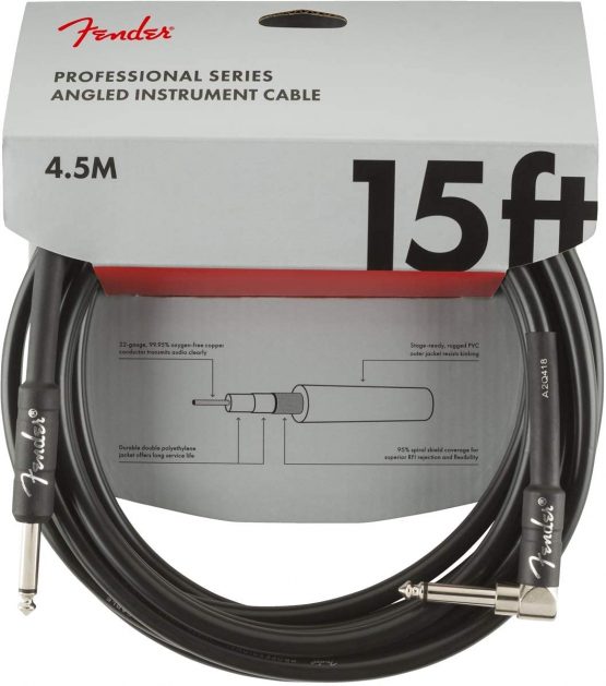Fender Professional Series - Instrument Cables - 15' (BQ 6) 4.5 Metre,Black (Angled)