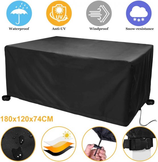 Landrip Garden Furniture Covers,Garden Table Covers Rectangular, Rattan Patio Furniture Set Cover,Cover for Garden Furniture,Waterproof Heavy Duty Oxford Patio Table Covers (180x120x74CM)