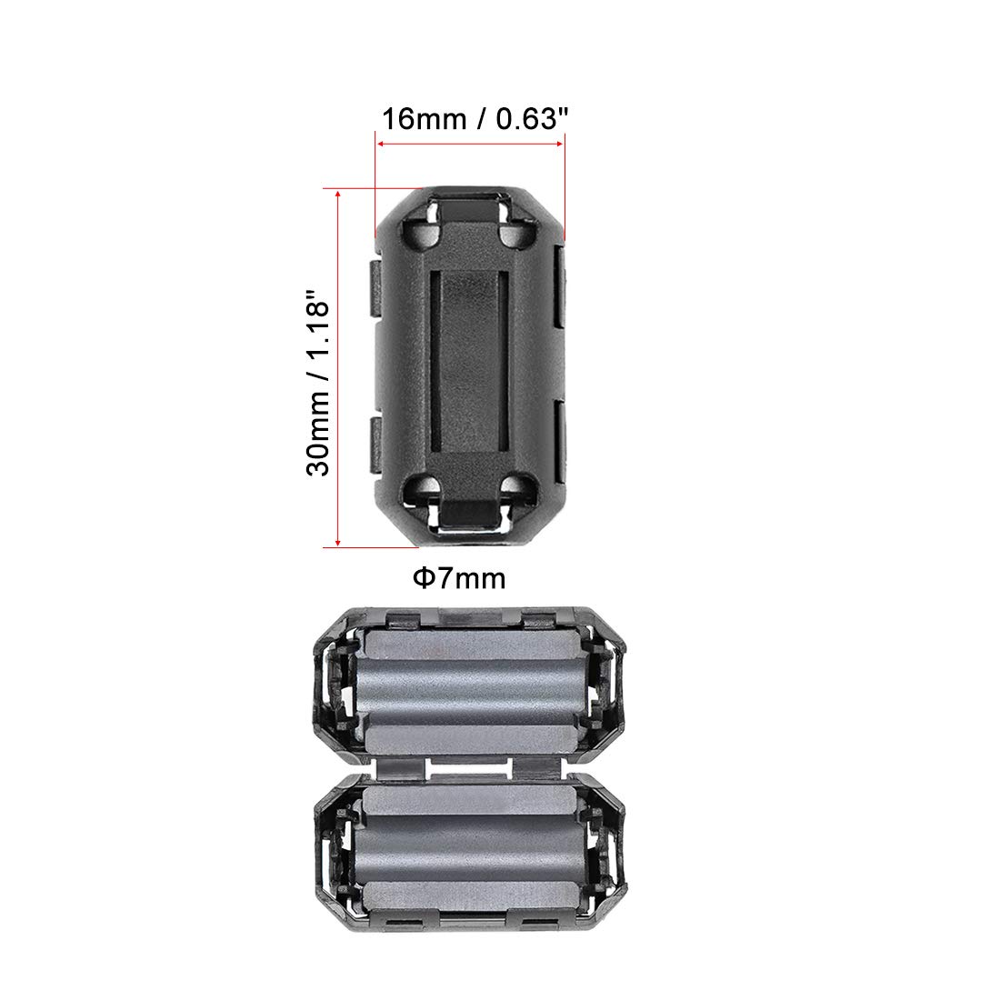sourcing map 7mm Ferrite Cores Ring Clip-On RFI EMI Noise Suppression Filter Cable Clip, Black 5pcs - Image 2