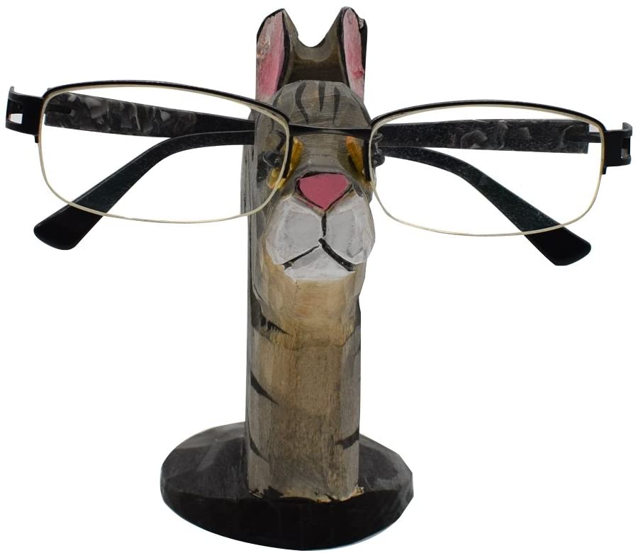 VIPbuy Hand Carved Wood Eyeglasses Spectacle Sunglasses Holder Stand Animal Shaped Home Office Desk Décor (Cat) - Image 3