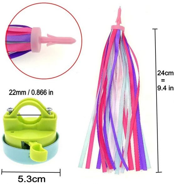 JZK 2 Pairs kids bike handlebar tassels streamers and girls micro scooter bell blue, scooter handle bar ribbons, girls bike accessories additions - Image 2