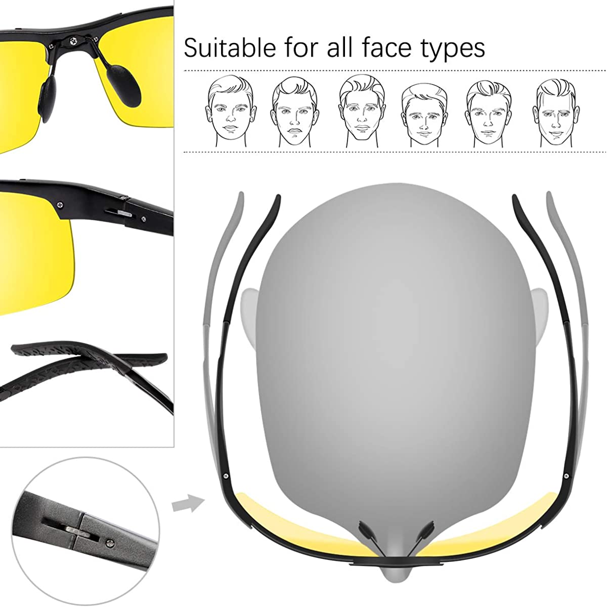 YIMI Polarized Photochromic Driving z87 Sunglasses For Men Women Day and Night safety glasses, 8177-yellow - Image 3