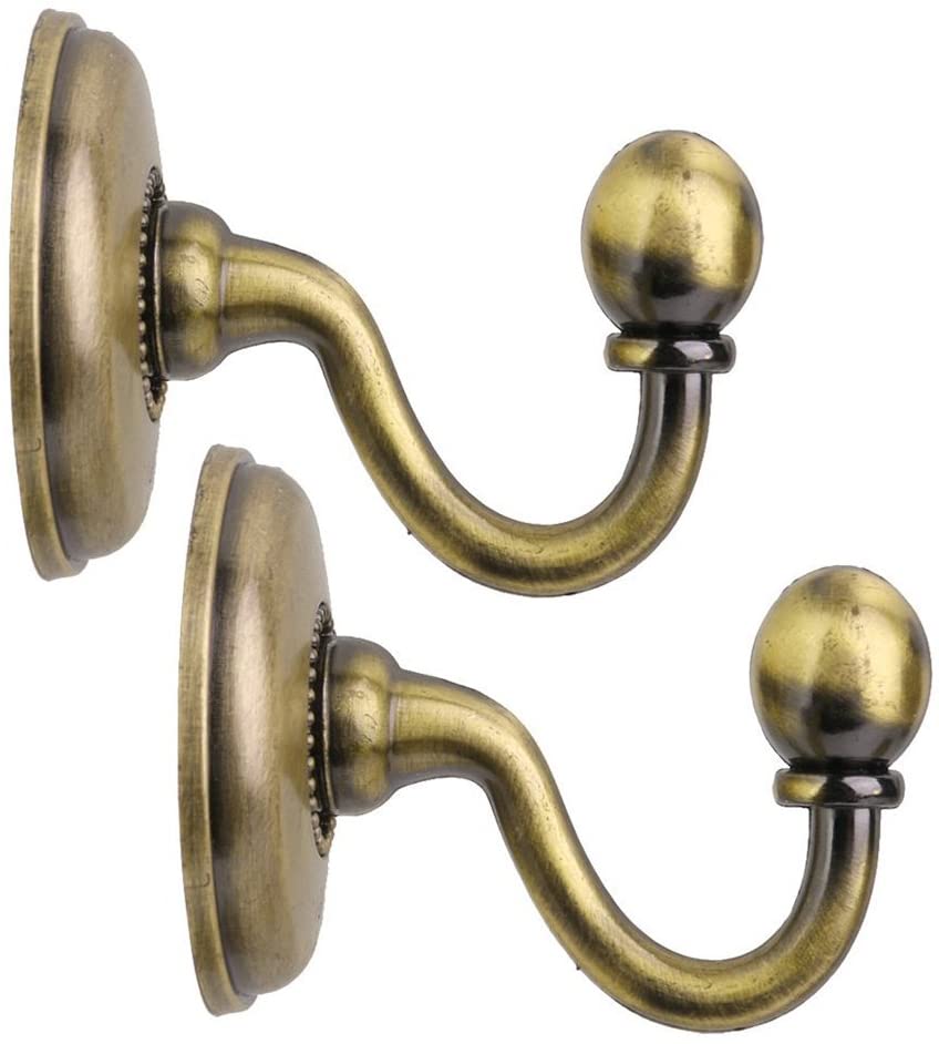 NUOLUX 2Pcs Vintage Alloy Pommel Curtain Holdbacks Tieback Hooks Door Wall Hat Coat Hangers (Bronze)