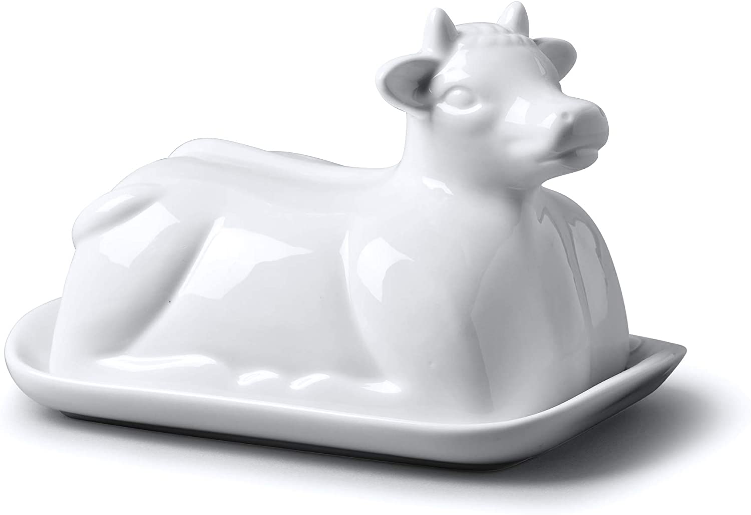 WM Bartleet & Sons 1750 Traditional Porcelain 19cm Cow Design Butter Plate with Lid - White
