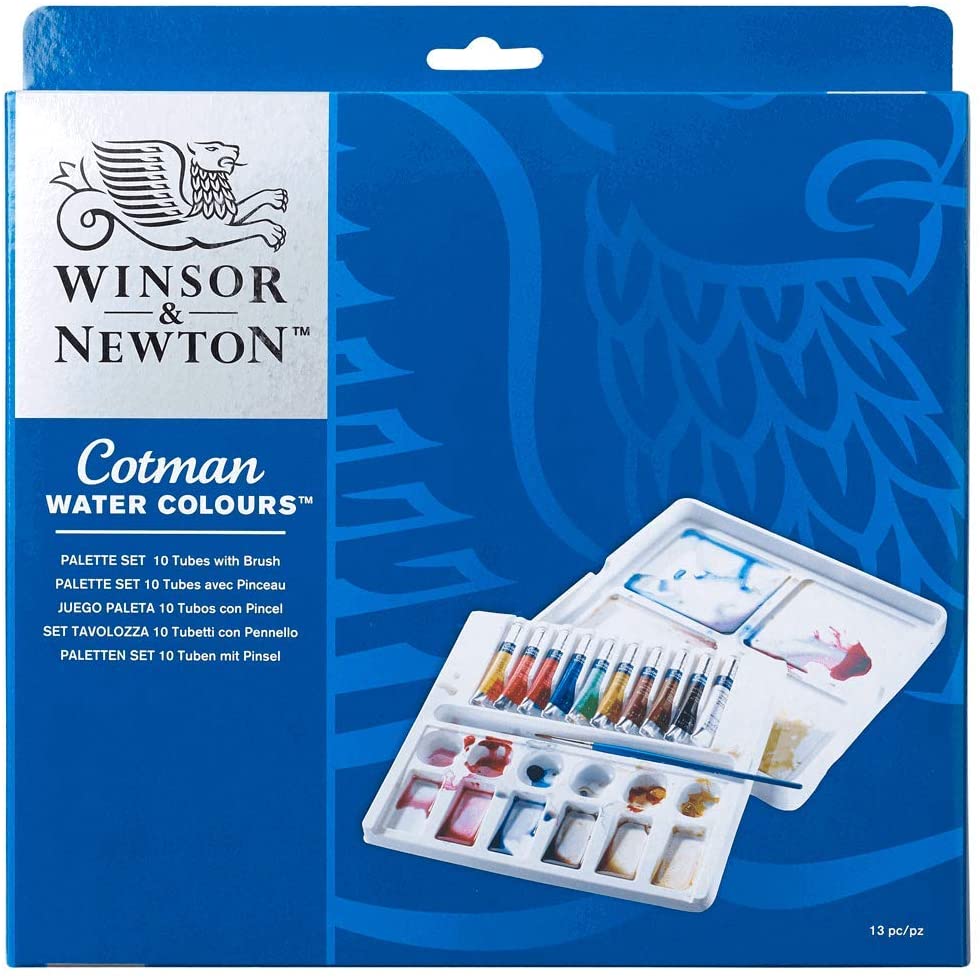 Winsor & Newton, Cotman Watercolour, 'Tube Palette Set', 10 x 8ml Tubes + 1 x Cotman Watercolour Round Brush
