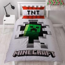 Minecraft Dynamite Single Duvet Cover Officially Licensed Reversible Two Sided Creeper Design with Matching Pillowcase, Polyester, White, Green, Red