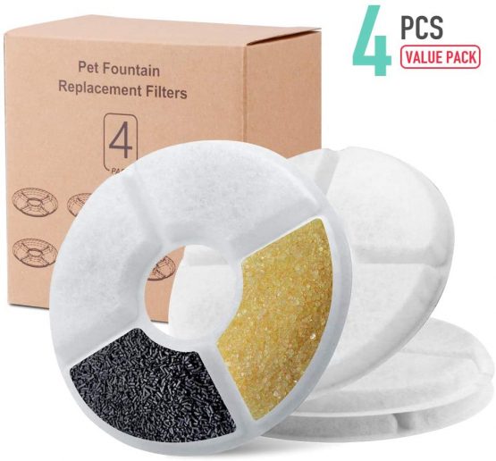 NOVEMBER SPRING 4 Packs Filters for Cat Water Fountains, Pet Fountain Replacement Filters with Resin and Active Carbon for Automatic Flower Water Dispenser Drinking Fountain