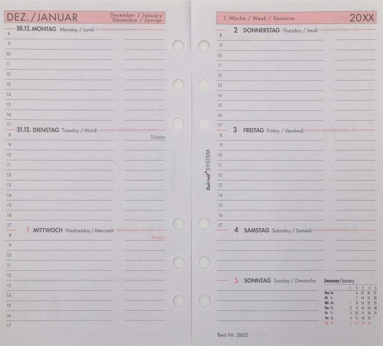 BIND B260220 – Calendar Insert for Manager Calendar A6 – Year 2020, 1 Week / 2 Pages, Diary with System - Image 2
