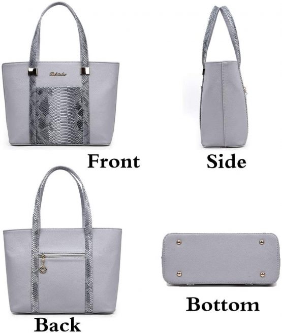 Rullar Women 6 Pcs Bag Set Stitching Handbag and Purse PU Top-Handle Bag Tote Clutch Wallet Card Holder Beige - Image 4