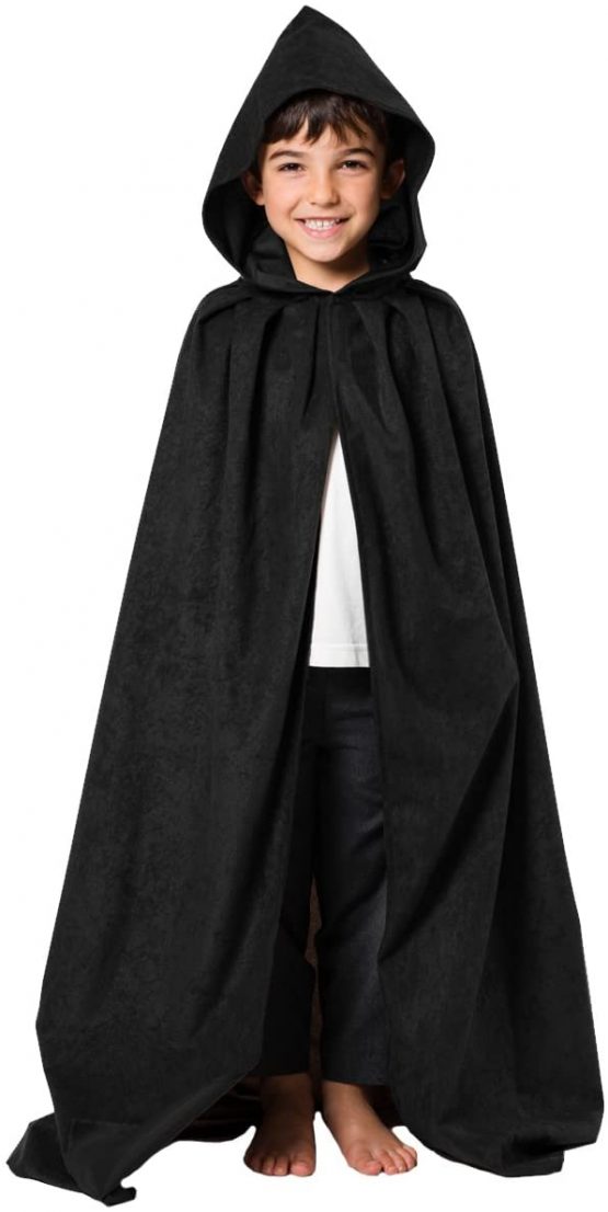 Charlie Crow Black Cloak or cape with hood for Kids 7-9 years