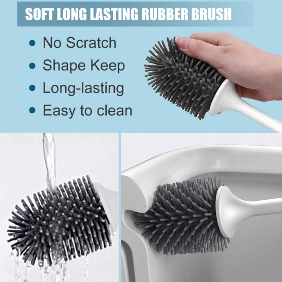 Braoses Toilet Brush and Holder Flooring/Wallmounted Silicone Toilet Brush Holder Set Toilet Cleaning Brush & Quick Drying Holder Kit for Bathroom (Black) - Image 2