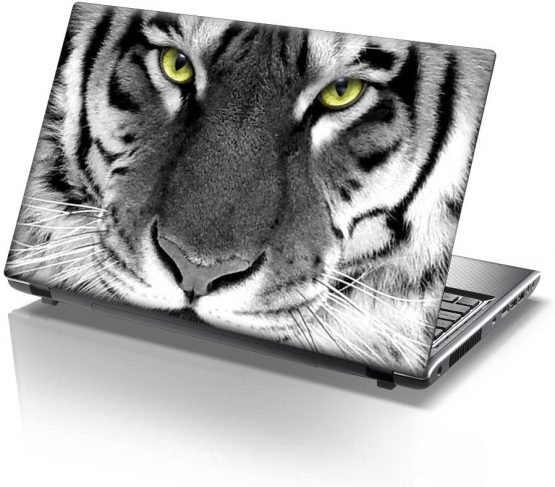 TaylorHe 15.6 inch 15 inch Laptop Skin Vinyl Decal with Colorful Patterns and Leather Effect Laminate MADE IN BRITAIN Tiger Face
