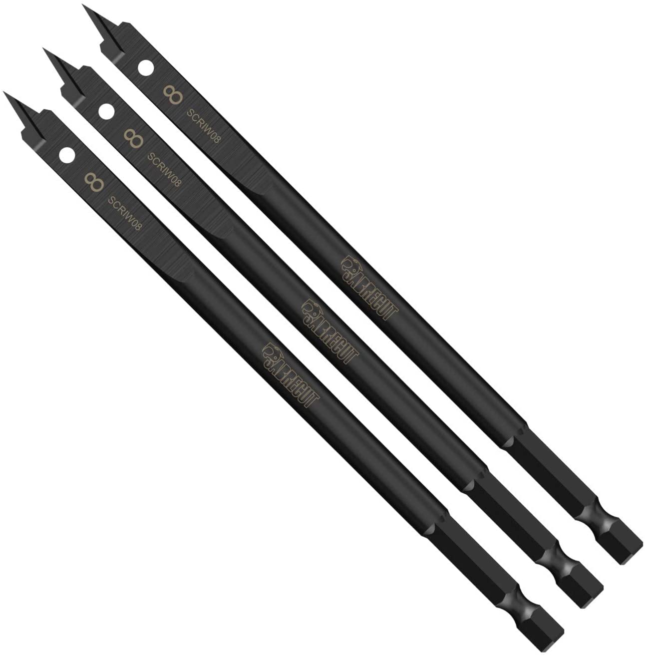 3 x SabreCut SCRIW08_3 8mm x 152mm Impact Rated Flat Wood Spade Bits for Softwood Hardwood Chipboard