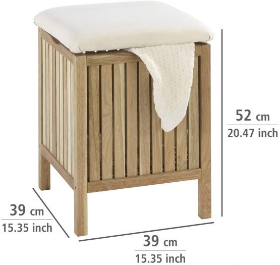 WENKO Bathroom and Household Norway-Stool, Walnut wood, Brown, 39 x 39 x 52 cm - Image 4