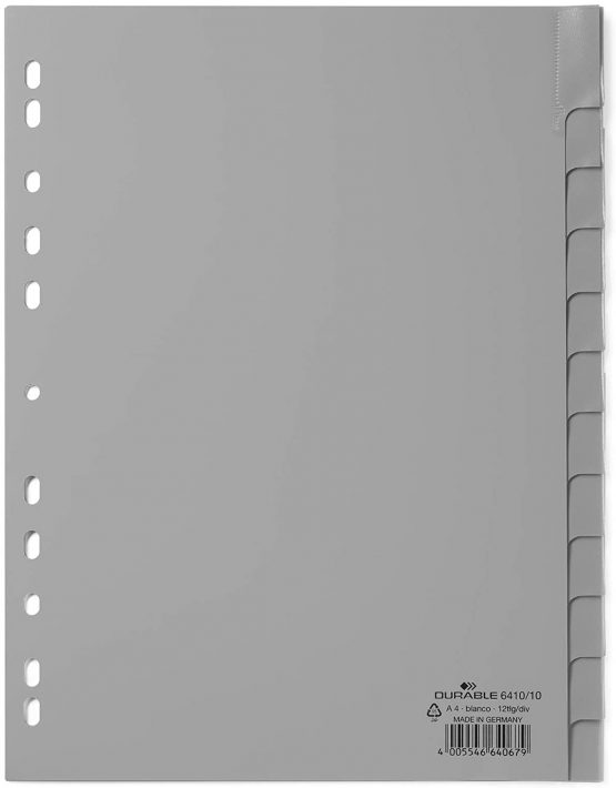 Durable 641010 File Dividers made of PP Blank Tabs for A4 12 Sheets Grey - Image 2