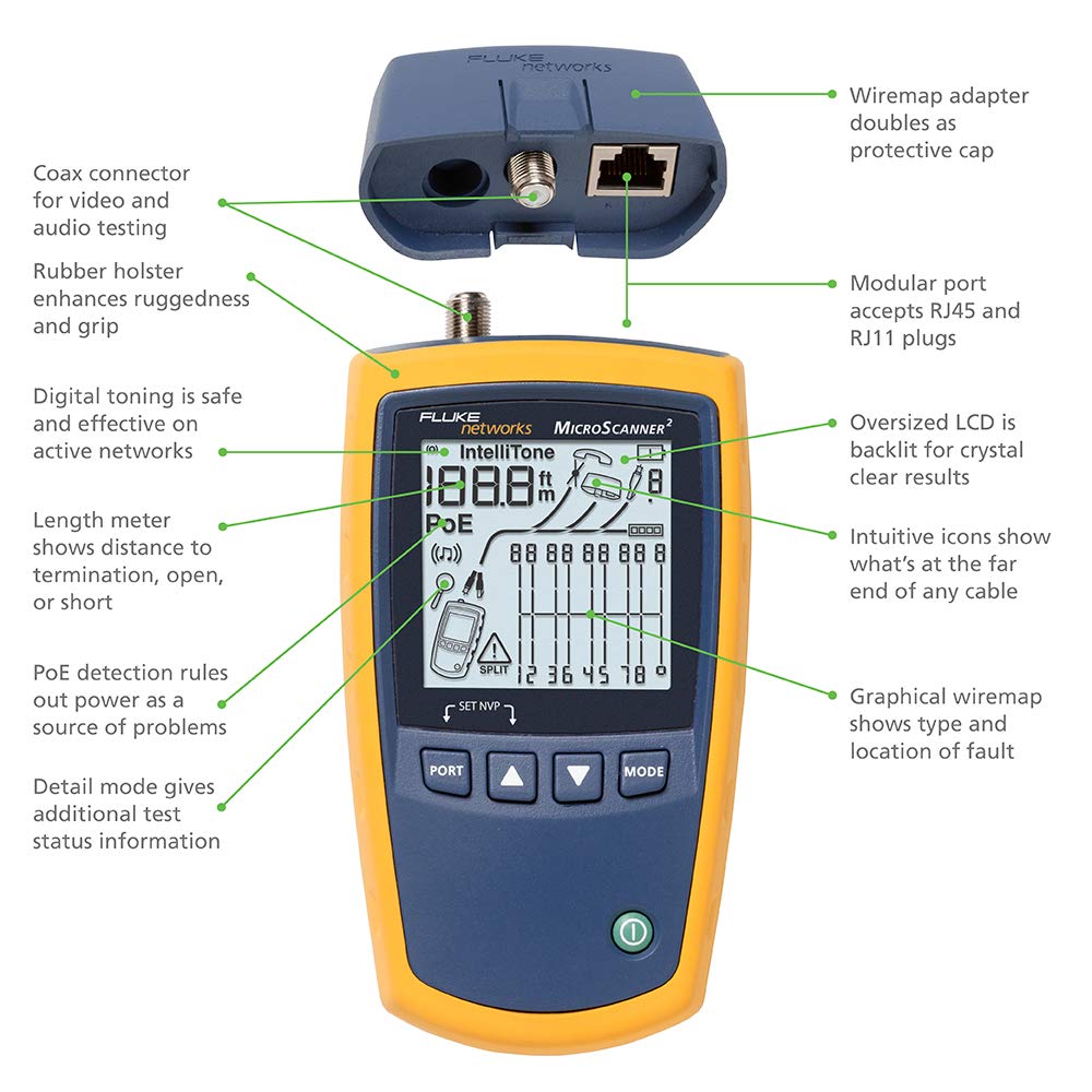 Fluke Networks MS2-KIT Network Cable Tester Kit with Probe, black / black, MS2-KIT w/Tone and Probe - Image 2
