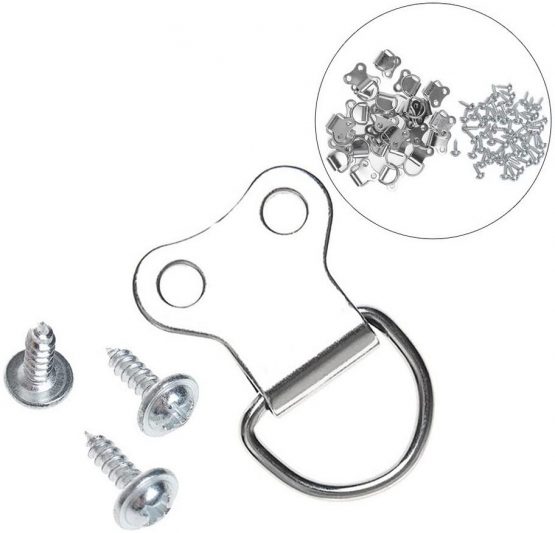 kuou 50 Pieces D-Ring Picture Hooks, Frame Hanging Double Hole Hangers with Screws Silver Plated - Image 2