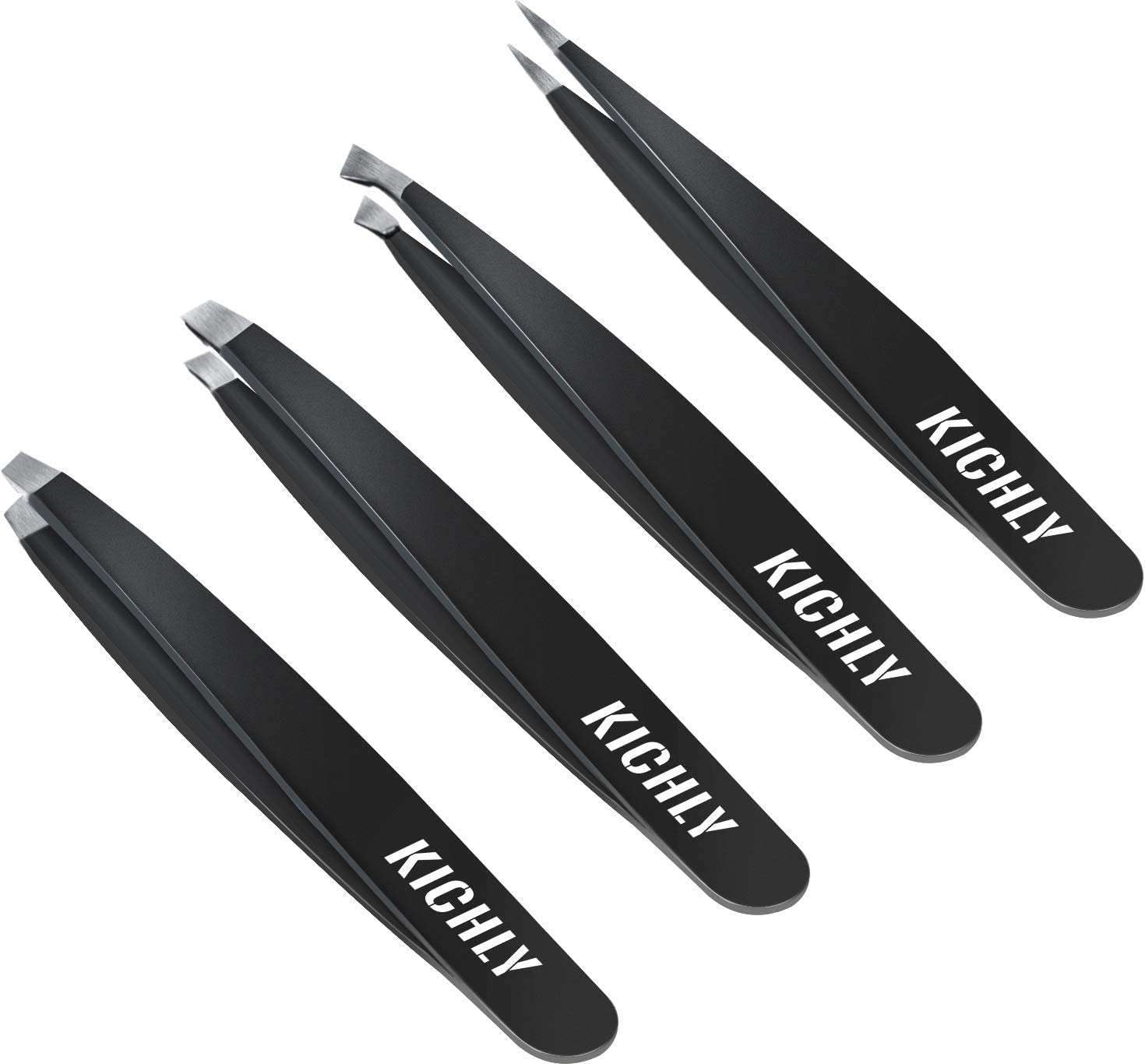 KICHLY Professional Stainless Steel Tweezers for Eyebrows Flat