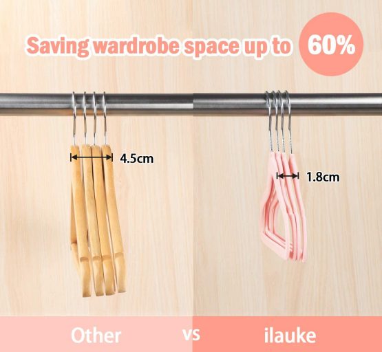 ilauke 20 Pack Kids Velvet Hangers, Children’s Clothes Hangers, Ultra Thin Space Saving Non-Slip 360° Swivel Hook Baby Velvet Hangers with 10 Finger Clips (Pink) - Image 4