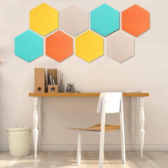 HyFanStr Coloured Hexagon Felt Board Bulletin Board, Memo Display Board Small Notice Board, Hexagon Cork Tiles to Keep Photos with 16 Push Pins, Pack of 8 - Image 2