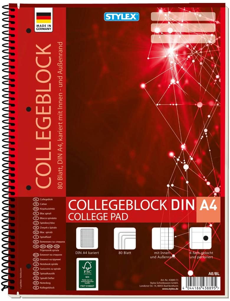Stylex 43889-P6 Spiral Bound College Notebook, Squared, DIN A4, 80 Sheets with 60 g/m² Grammage, Pack of 6 - Image 2
