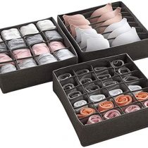 JHSH Bra Underwear Drawer Organiser, Collapsible Houseware Closet Underwear Organizer Drawer Divider, Foldable Storage Box for Bras, Underwear, Socks, Neck Ties, Scarves 3 Set (Grey)