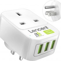 UK to US Plug Adapter with 3 USB Ports, LENCENT Grounded America Travel Adapter for USA Mexico Canada Thailand and More (Type B)