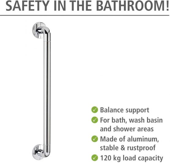 WENKO Wall Grip Secura Chrome 64,5 cm-for Bathtub and WC, Aluminium, Silver Shiny, 8 x 64.5 x 7 cm - Image 2