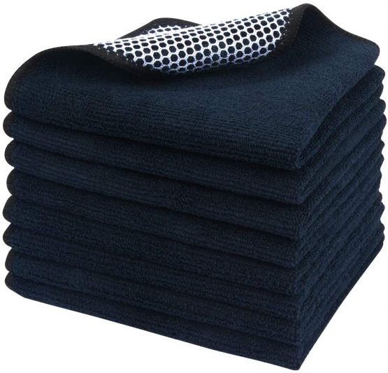 VIVOTE 8 Pack Microfibre Dish Cloths with Poly Mesh Scour Side for Washing Dishes Kitchen Home Bathroom Cleaning 30 cm X 30 cm (Black)