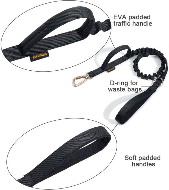EXCELLENT ELITE SPANKER Tactical Military Dog Lead K9 Bungee Training Dog Leashes Heavy Rope Duty with Handle for Medium and Large Dogs(Black) - Image 4
