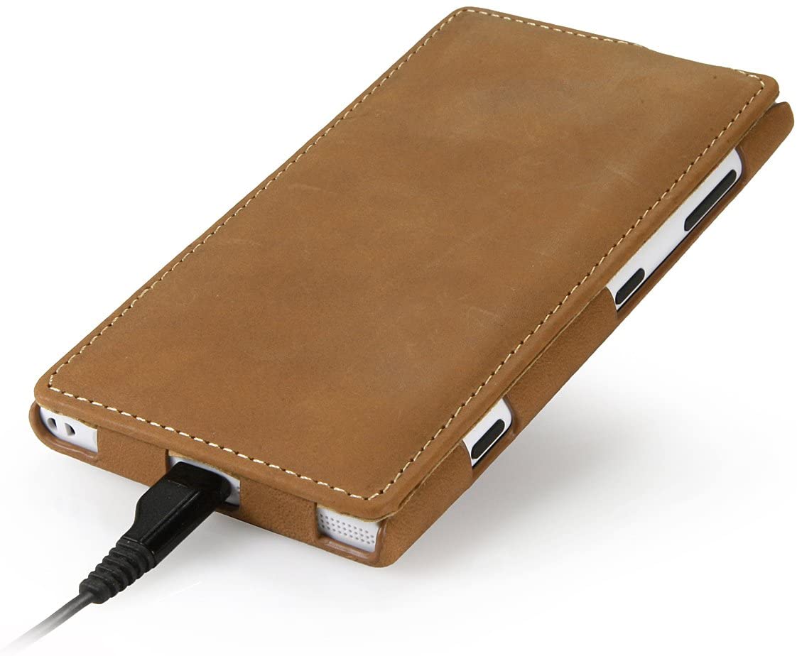 StilGut UltraSlim Genuine Leather Case for Nokia Lumia 1020, Old Style Camel Brown - Image 3