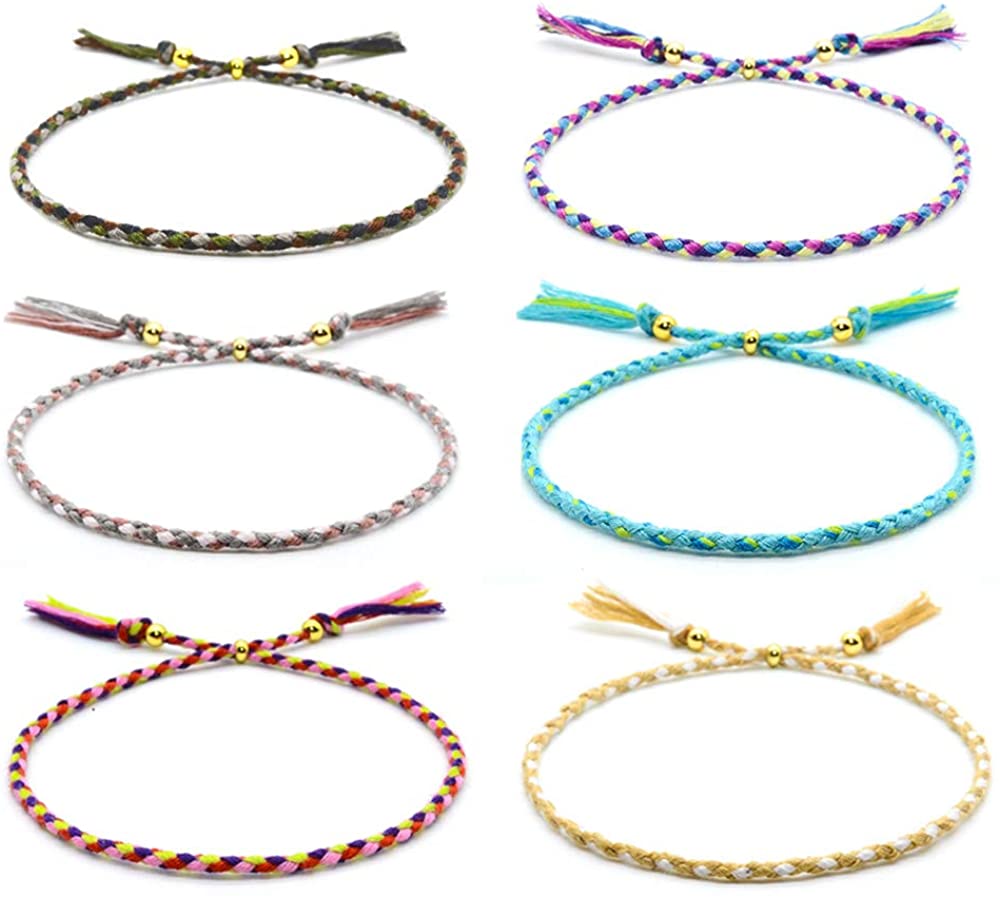 VU100 6PCS Handmade Braided Friendship Bracelets for Women Girls Woven ...