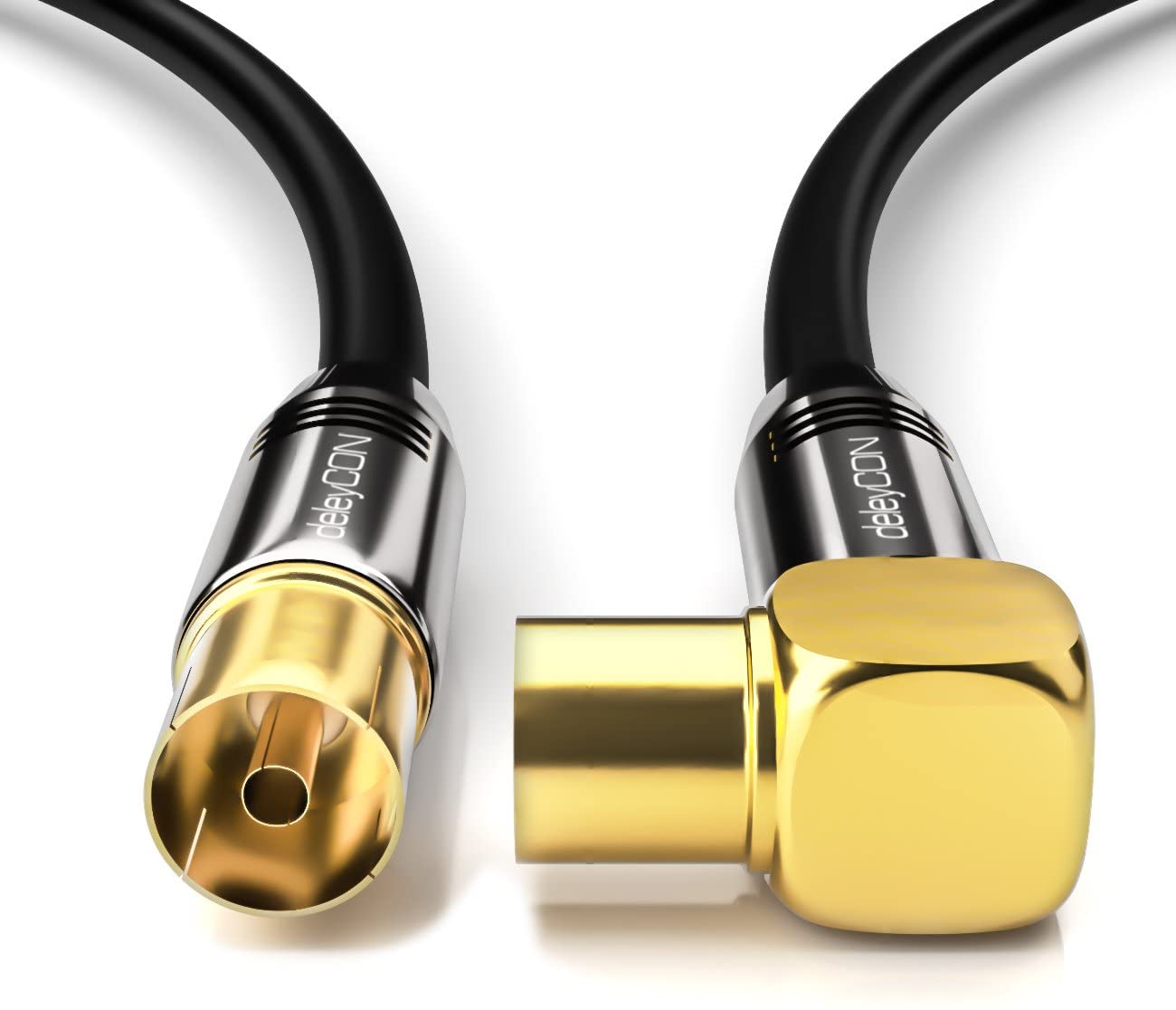 deleyCON 1m (3.28 ft.) TV Antenna Cable Coaxial Cable Gold-plated connector 1x 90° angle 1x straight Metal Connector UltraHD FullHD HDTV - Image 3
