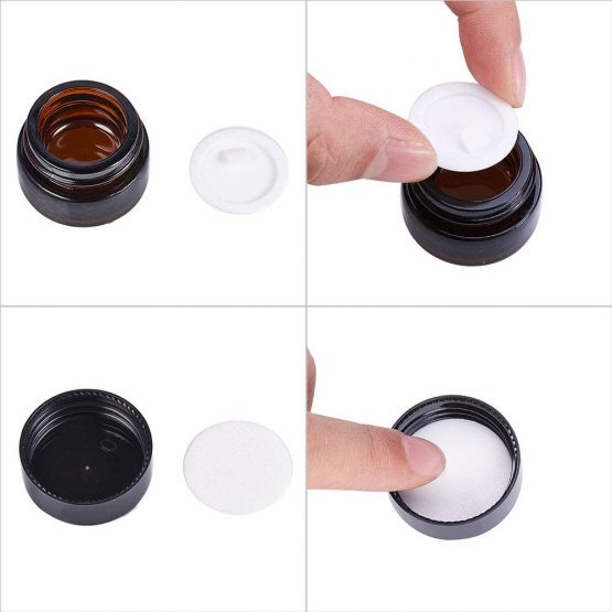 BENECREAT 10 Pack Glass Round Jars Dark Amber Cosmetic Glass Jars with White Inner Liners and Black Plastic Lids for Beauty, Lotions, Creams and More - Image 4