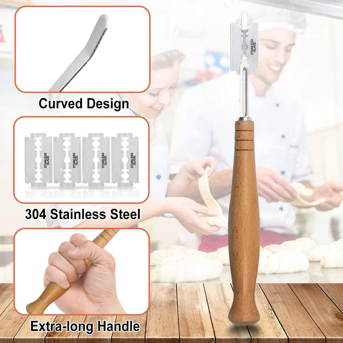 Qooner Bread Knife Dough Whisk Set,Danish Dough Eggs Beater Mixer Tool