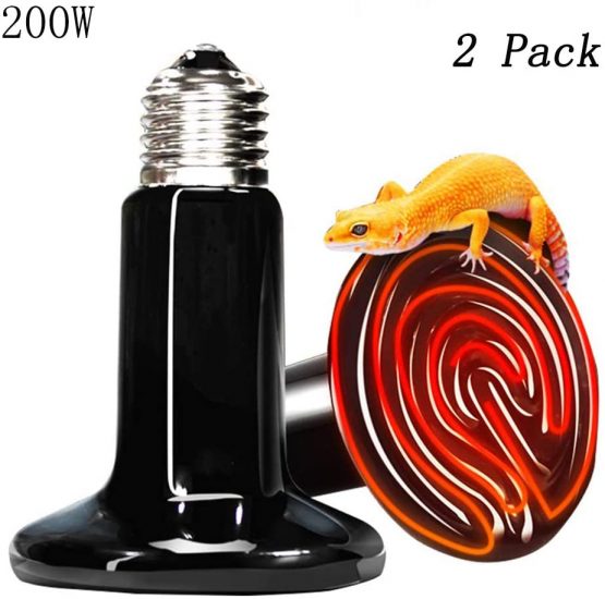 Lucky Farm 2 Pack Reptile Heat Lamp 200W Infrared Ceramic Emitter Basking Heating Light Bulb for Lizards Tortoise Chicken Amphibian Poultry (200W)