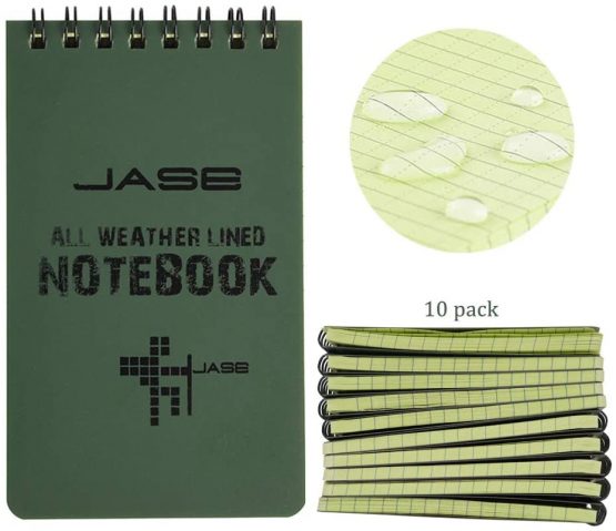 RETON 10 Pack Waterproof Notebook, 3 x 5 Inches Pocket Notepad, All-Weather Memo Pads with Top-Spiral, Tactical Steno Pads with Grid for Outdoor Activity Recording (Army Green)