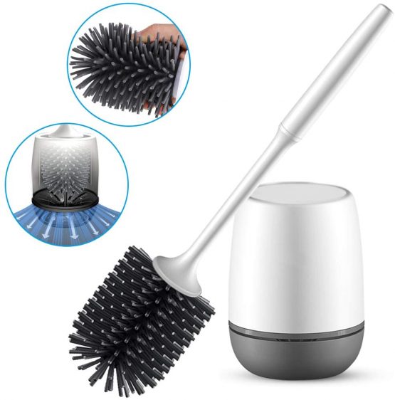 Toilet Brushes and Holders, Silicone Bristles Bathroom Toilet Bowl