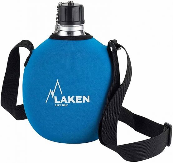 Laken Clasica 1 Litre Water Canteen, Aluminum Camping Bottle with Neoprene Pouch and Strap, Narrow Mouth, Leak Proof, BPA Free, Blue